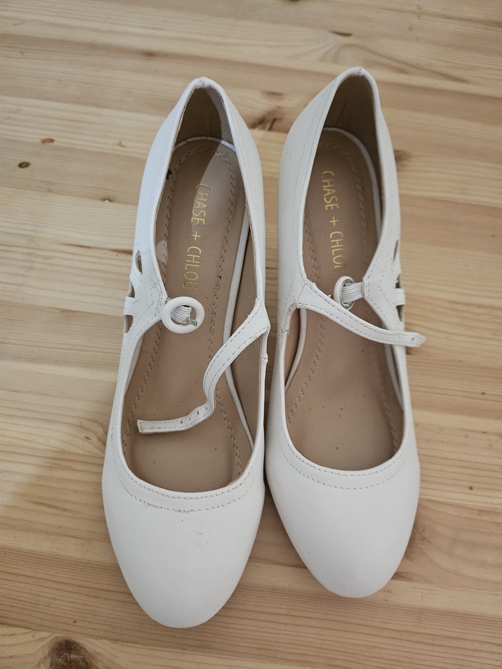 Chase + Chloe White Mary Jane Strap Flats